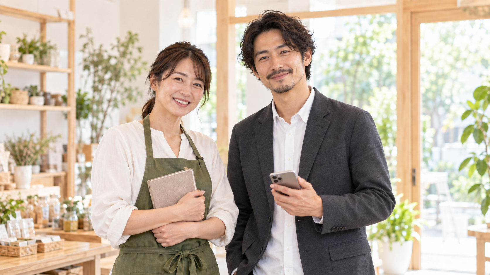 地域の事業者と並ぶグリーンワークスのサポート担当者